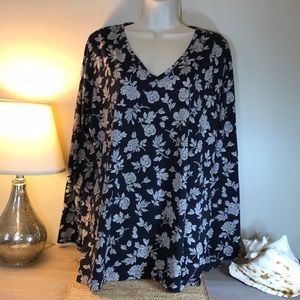 🖤 Land’s End 🖤…Women’s Size 1X…Black and Beige Long Sleeves Top/Blouse!